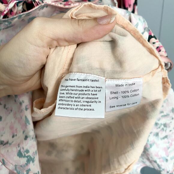 Rococo Sand Mimi Pink Printed Ruffle Long Sleeve Romantic Wrap Mini Dress M - Picture 4 of 10